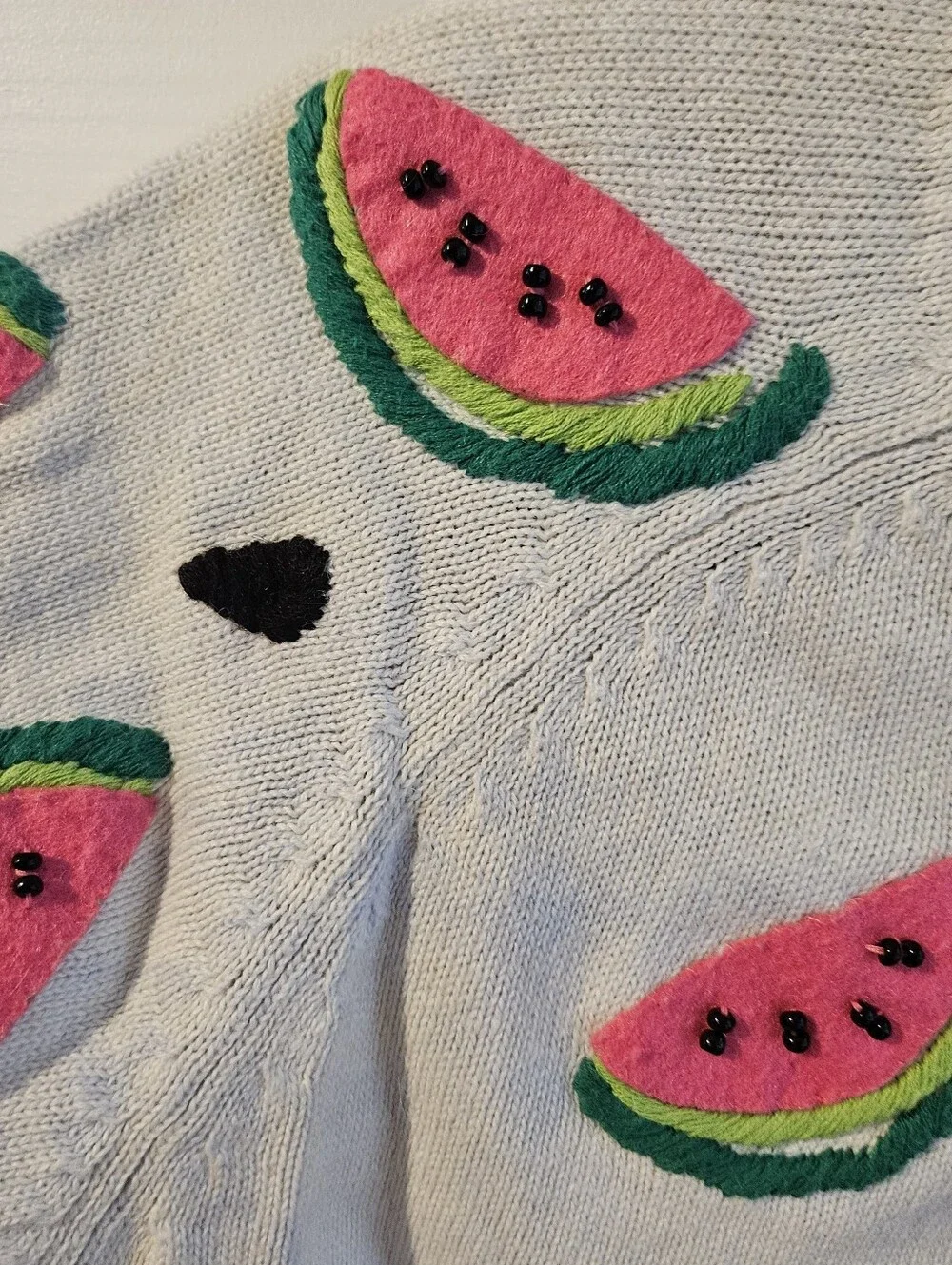 Vintage Michael Simon White Short-Sleeve Watermelon Print Button Cardigan - Picture 7 of 9